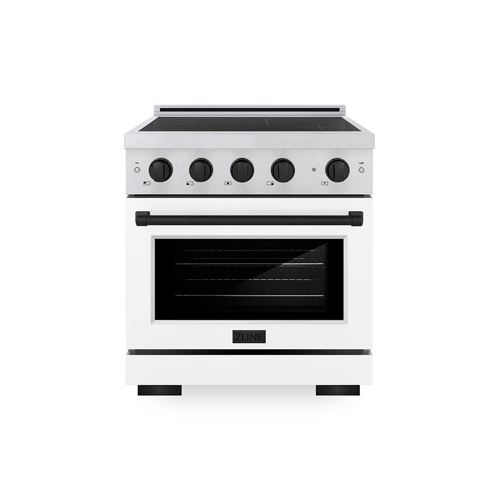Autograph Edition 30 In. 4.2 Cu. Ft. Paramount Induction Range With 4 Element Cooktop And Electric Convection Oven In Satin Stainless Steel With White Matte Door And Matte Black Accents SINRS