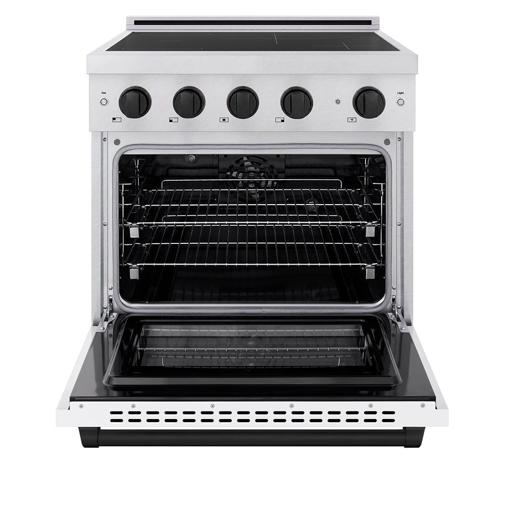 Autograph Edition 30 In. 4.2 Cu. Ft. Paramount Induction Range With 4 Element Cooktop And Electric Convection Oven In Satin Stainless Steel With White Matte Door And Matte Black Accents SINRSZWM30MB