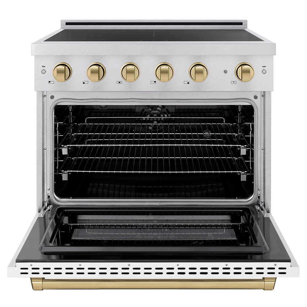 Autograph Edition 36 In. 5.2 Cu. Ft. Paramount Induction Range With 5 Element Cooktop And Electric Convection Oven In Satin Stainless Steel With White Matte Door And Champagne Bronze Accents SINRSZWM36CB