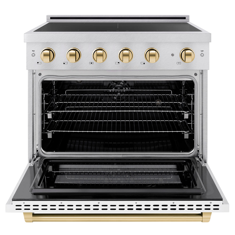 Autograph Edition 36 In. 5.2 Cu. Ft. Paramount Induction Range With 5 Element Cooktop And Electric Convection Oven In Satin Stainless Steel With White Matte Door And Polished Gold Accents SINRSZWM36G