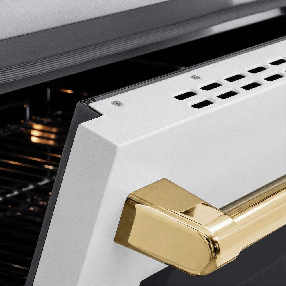 Autograph Edition 36 In. 5.2 Cu. Ft. Paramount Induction Range With 5 Element Cooktop And Electric Convection Oven In Satin Stainless Steel With White Matte Door And Polished Gold Accents SINRSZWM36G