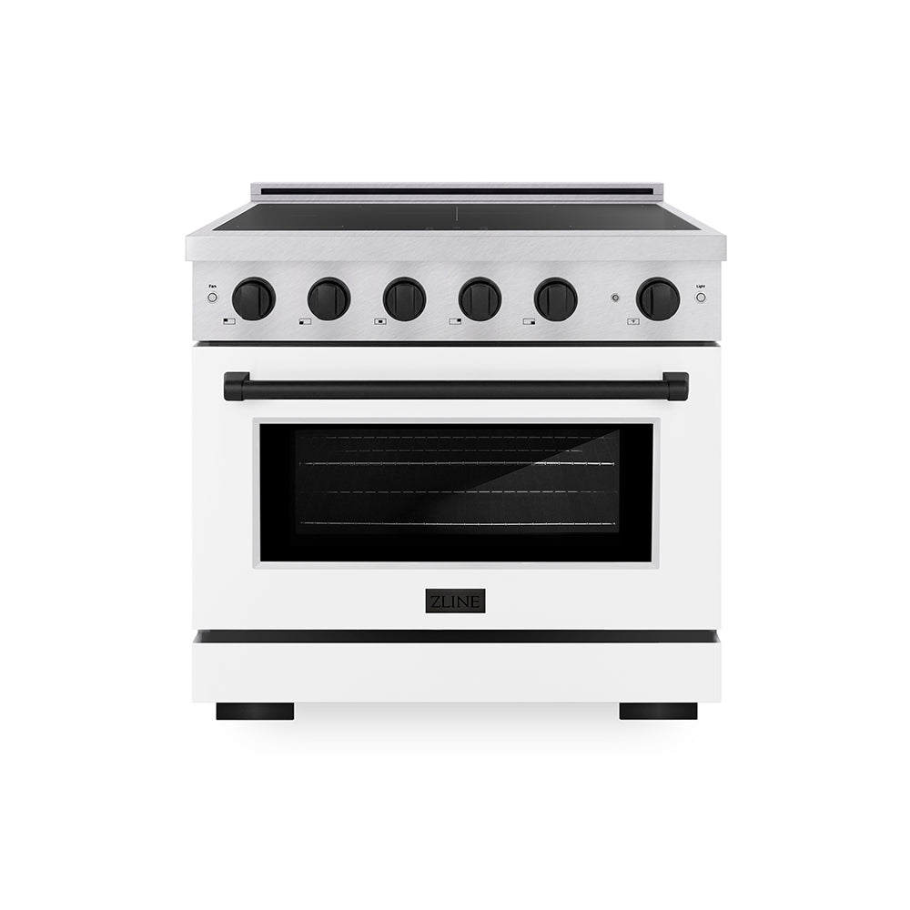 Autograph Edition 36 In. 5.2 Cu. Ft. Paramount Induction Range With 5 Element Cooktop And Electric Convection Oven In Satin Stainless Steel With White Matte Door And Matte Black Accents SINRS