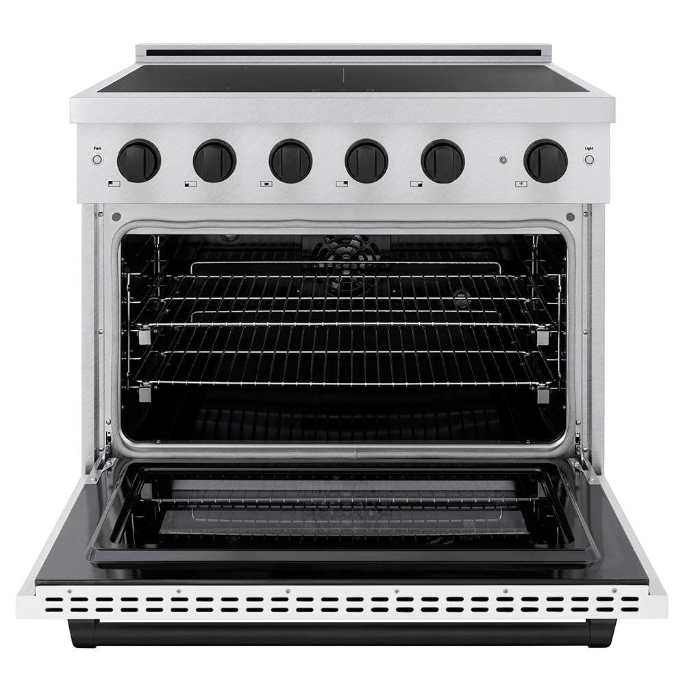 Autograph Edition 36 In. 5.2 Cu. Ft. Paramount Induction Range With 5 Element Cooktop And Electric Convection Oven In Satin Stainless Steel With White Matte Door And Matte Black Accents SINRSZWM36MB