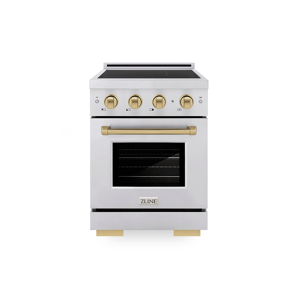 Autograph Edition 24 In. 3.2 Cu. Ft. Paramount Induction Range With 3 Element Cooktop And Electric Convection Oven In Stainless Steel With Champagne Bronze Accents SINRZ24CB