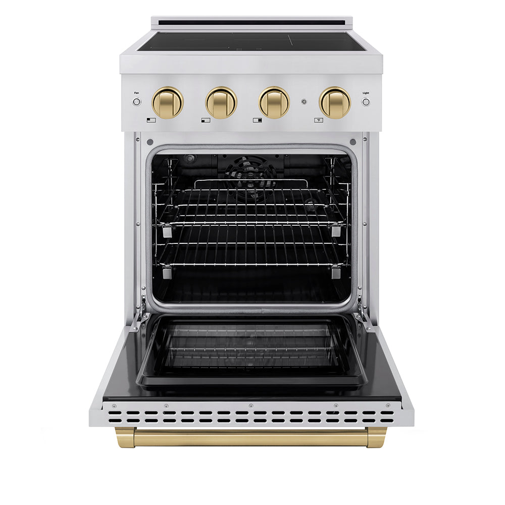 Autograph Edition 24 In. 3.2 Cu. Ft. Paramount Induction Range With 3 Element Cooktop And Electric Convection Oven In Stainless Steel With Champagne Bronze Accents SINRZ24CB