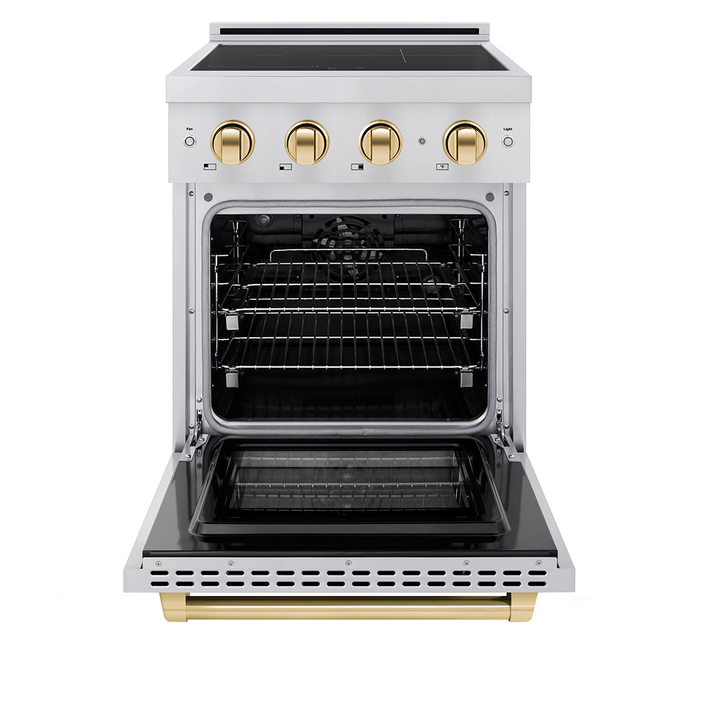 Autograph Edition 24 In. 3.2 Cu. Ft. Paramount Induction Range With 3 Element Cooktop And Electric Convection Oven In Stainless Steel With Polished Gold Accents SINRZ24G