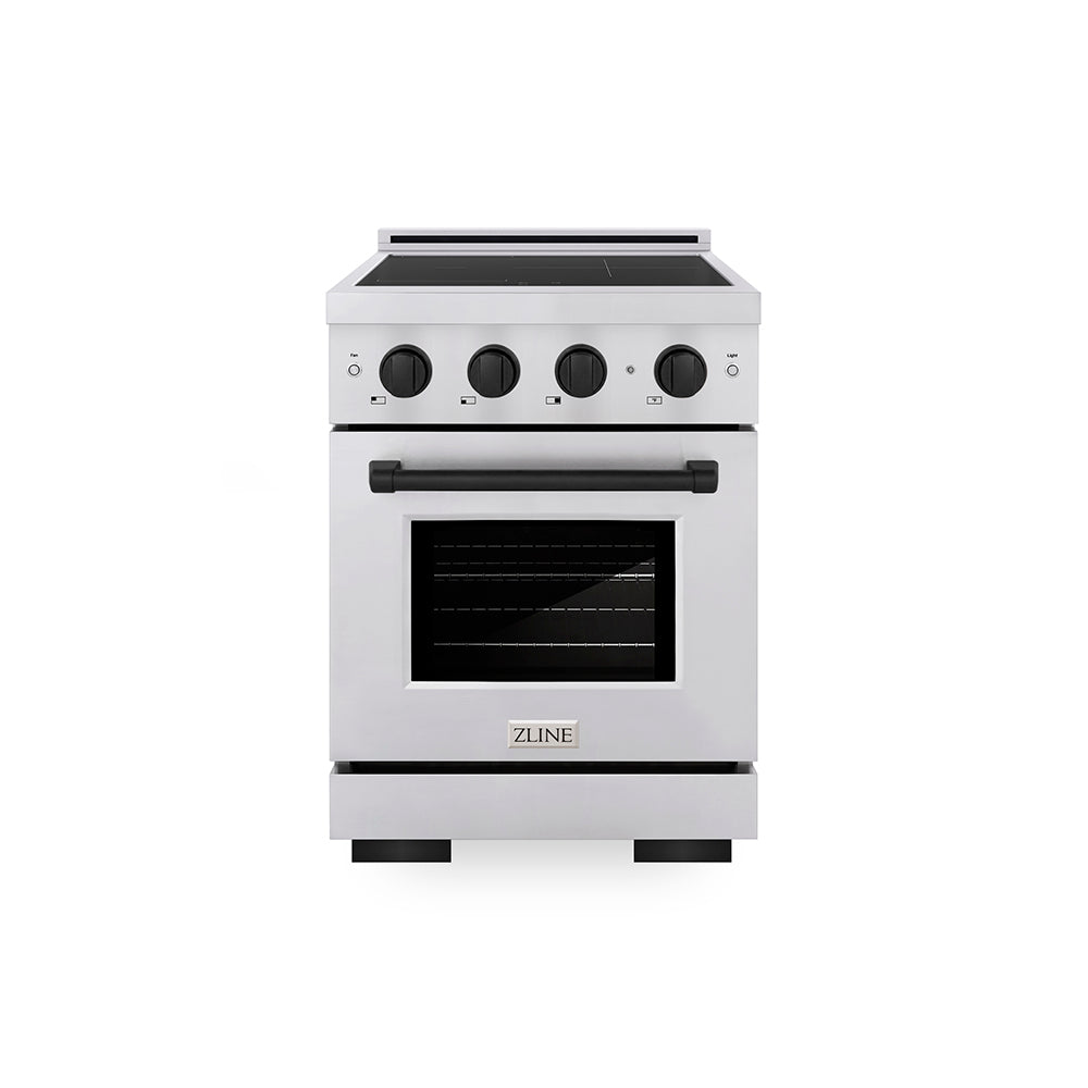 Autograph Edition 24 In. 3.2 Cu. Ft. Paramount Induction Range With 3 Element Cooktop And Electric Convection Oven In Stainless Steel With Matte Black Accents SINRZ24MB