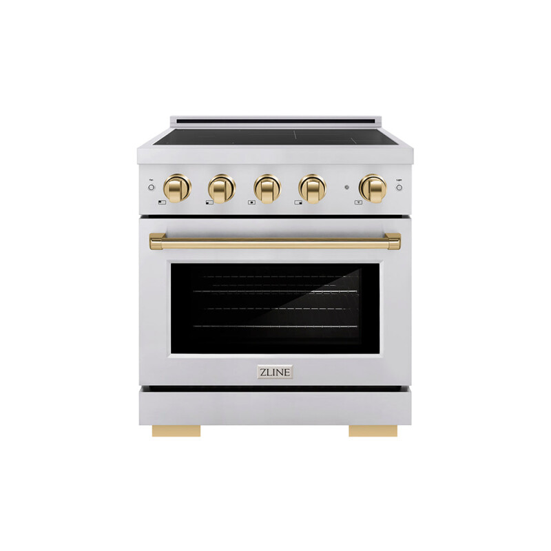 Autograph Edition 30 In. 4.2 Cu. Ft. Paramount Induction Range With 4 Element Cooktop And Electric Convection Oven In Stainless Steel With Polished Gold Accents SINRZ30G