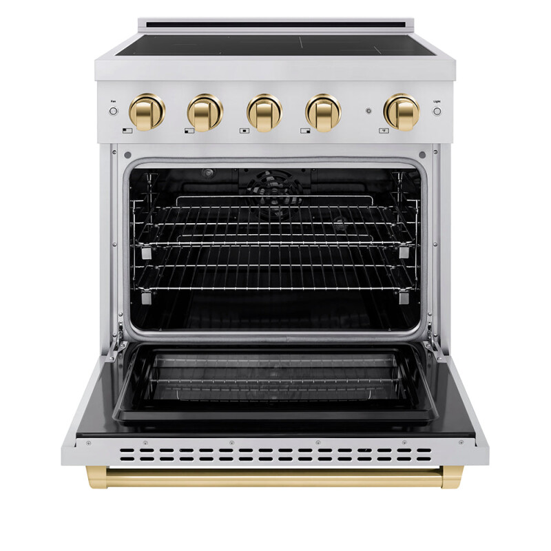 Autograph Edition 30 In. 4.2 Cu. Ft. Paramount Induction Range With 4 Element Cooktop And Electric Convection Oven In Stainless Steel With Polished Gold Accents SINRZ30G