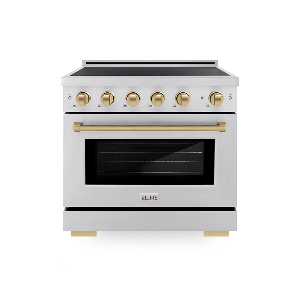 Autograph Edition 36 In. 5.2 Cu. Ft. Paramount Induction Range With 5 Element Cooktop And Electric Convection Oven In Stainless Steel With Champagne Bronze Accents SINRZ36CB