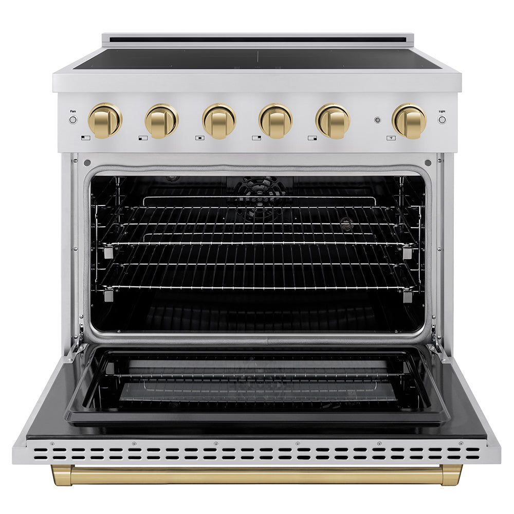 Autograph Edition 36 In. 5.2 Cu. Ft. Paramount Induction Range With 5 Element Cooktop And Electric Convection Oven In Stainless Steel With Champagne Bronze Accents SINRZ36CB