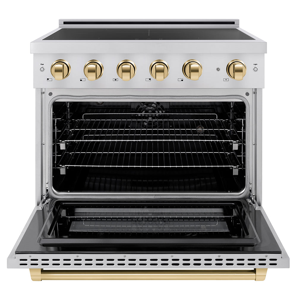 Autograph Edition 36 In. 5.2 Cu. Ft. Paramount Induction Range With 5 Element Cooktop And Electric Convection Oven In Stainless Steel With Polished Gold Accents SINRZ36G