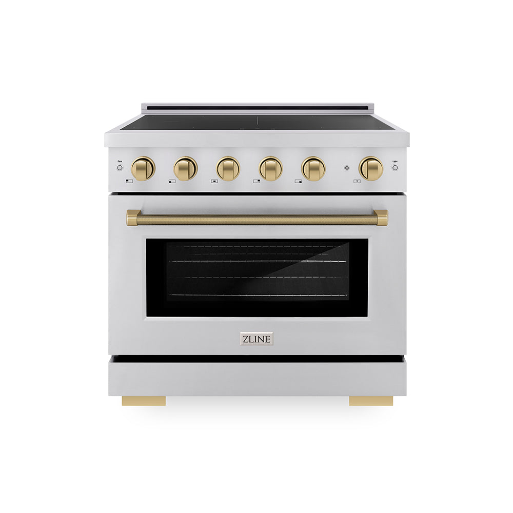 Autograph Edition 36 In. 5.2 Cu. Ft. Paramount Induction Range With 5 Element Cooktop And Electric Convection Oven In Stainless Steel With Champagne Bronze Helix Handle And Knob Accents SINRZ