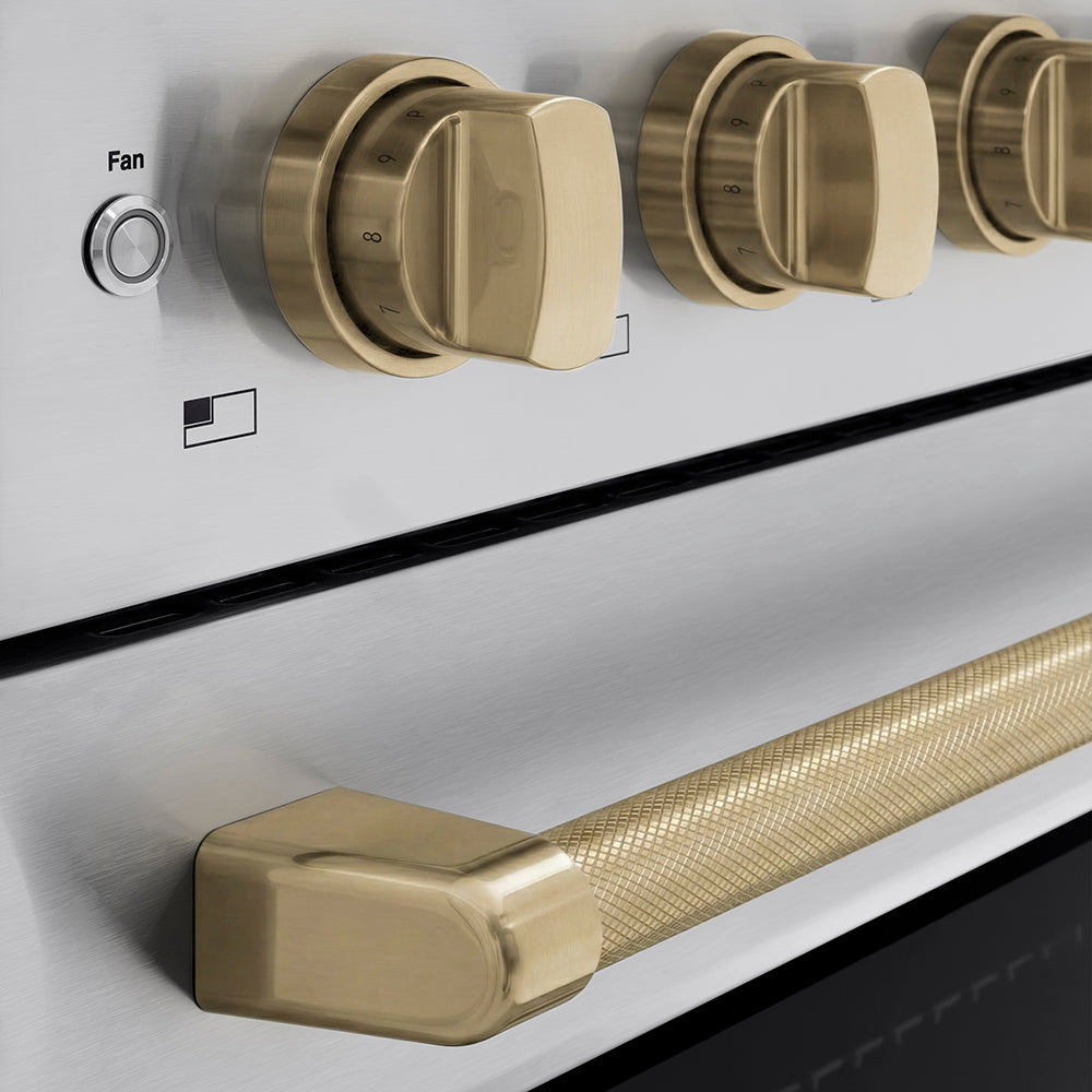 Autograph Edition 36 In. 5.2 Cu. Ft. Paramount Induction Range With 5 Element Cooktop And Electric Convection Oven In Stainless Steel With Champagne Bronze Helix Handle And Knob Accents SINRZ36KCB
