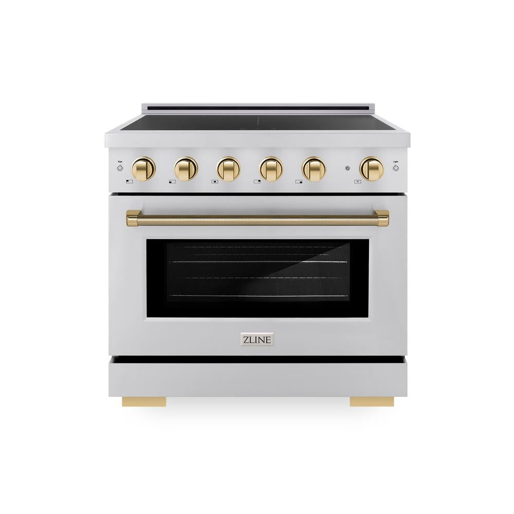 Autograph Edition 36 In. 5.2 Cu. Ft. Paramount Induction Range With 5 Element Cooktop And Electric Convection Oven In Stainless Steel With Polished Gold Helix Handle And Knob Accents SINRZ36K