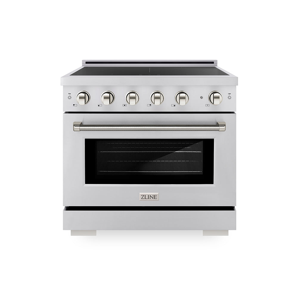 Autograph Edition 36 In. 5.2 Cu. Ft. Paramount Induction Range With 5 Element Cooktop And Electric Convection Oven In Stainless Steel With Polished Nickel Helix Handle And Knob Accents SINRZ3