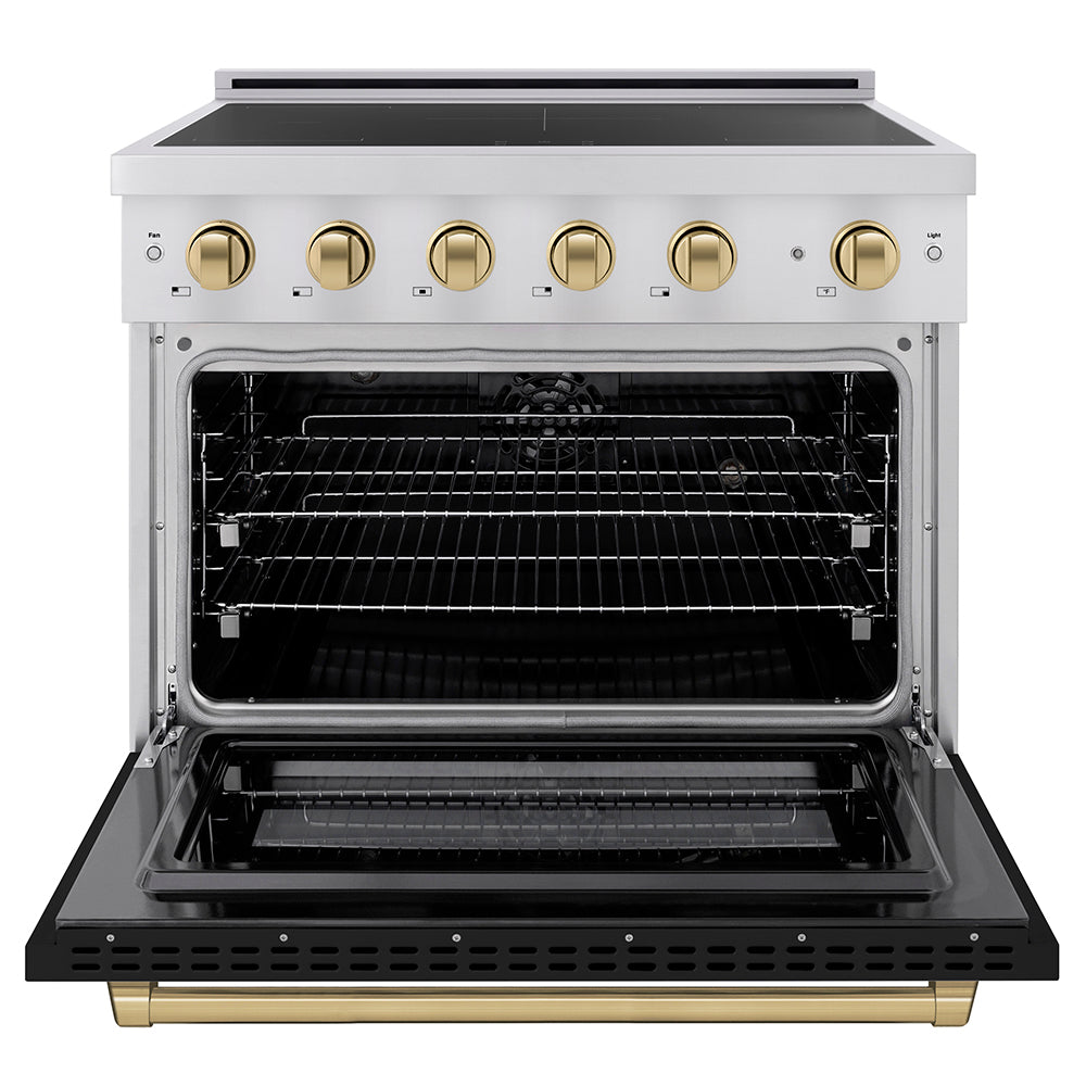 Autograph Edition 36 In. 5.2 Cu. Ft. Paramount Induction Range With 5 Element Cooktop And Electric Convection Oven In Stainless Steel With Black Matte Door And Champagne Bronze Accents SINRZBLM36CB