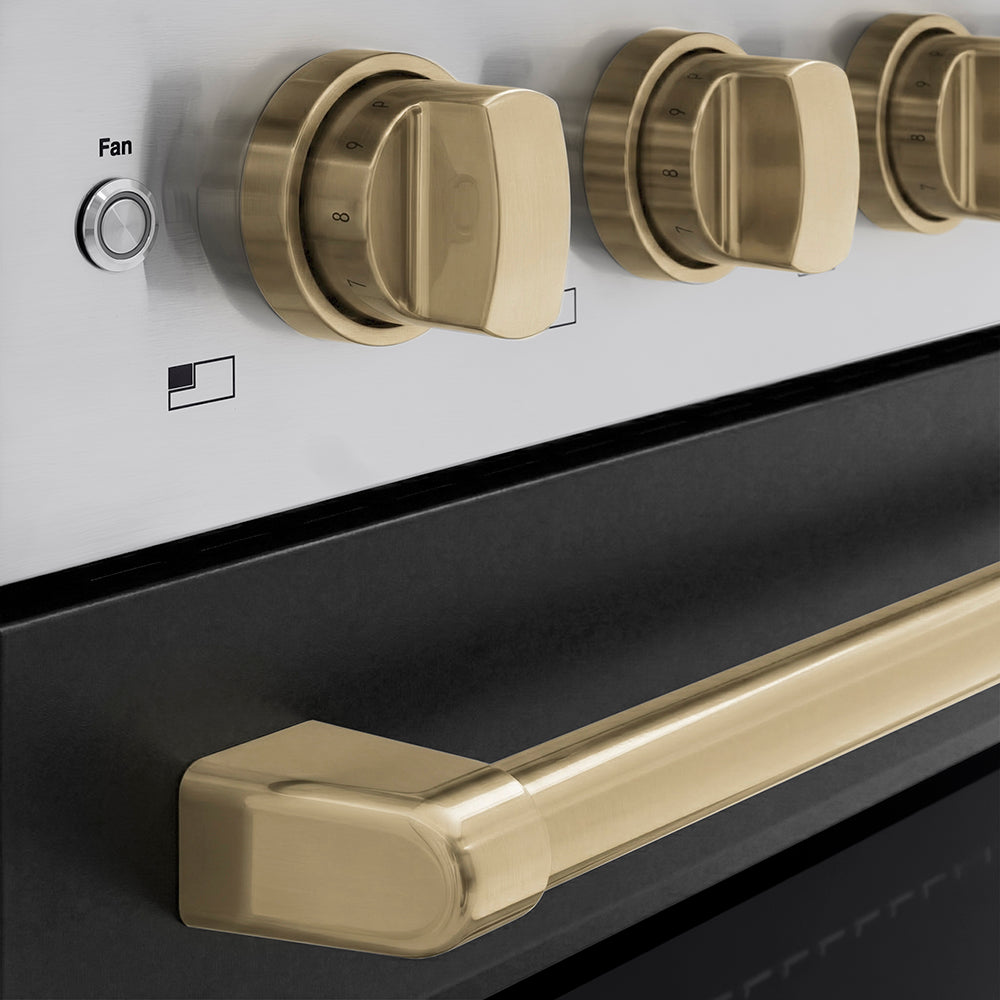 Autograph Edition 36 In. 5.2 Cu. Ft. Paramount Induction Range With 5 Element Cooktop And Electric Convection Oven In Stainless Steel With Black Matte Door And Champagne Bronze Accents SINRZBLM36CB