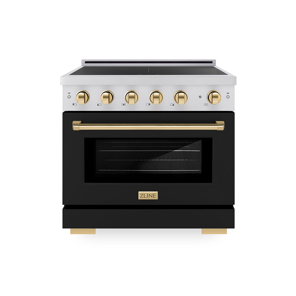 Autograph Edition 36 In. 5.2 Cu. Ft. Paramount Induction Range With 5 Element Cooktop And Electric Convection Oven In Stainless Steel With Black Matte Door And Polished Gold Accents SINRZBLM3