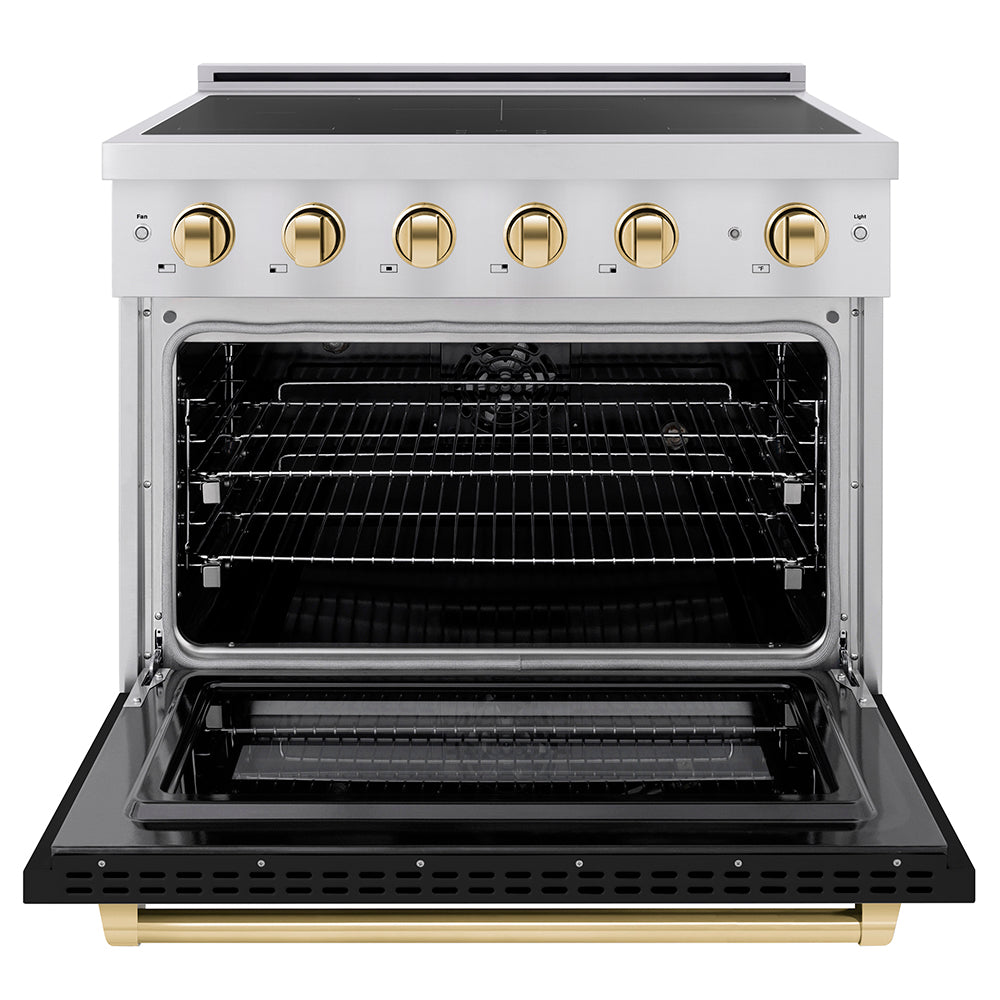 Autograph Edition 36 In. 5.2 Cu. Ft. Paramount Induction Range With 5 Element Cooktop And Electric Convection Oven In Stainless Steel With Black Matte Door And Polished Gold Accents SINRZBLM36G