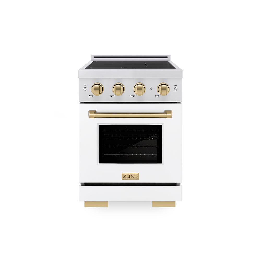 Autograph Edition 24 In. 3.2 Cu. Ft. Paramount Induction Range With 3 Element Cooktop And Electric Convection Oven In Stainless Steel With White Matte Door And Champagne Bronze Accents SINRZW