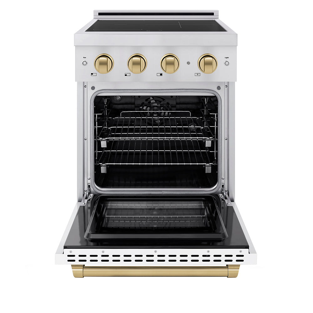 Autograph Edition 24 In. 3.2 Cu. Ft. Paramount Induction Range With 3 Element Cooktop And Electric Convection Oven In Stainless Steel With White Matte Door And Champagne Bronze Accents SINRZWM24CB