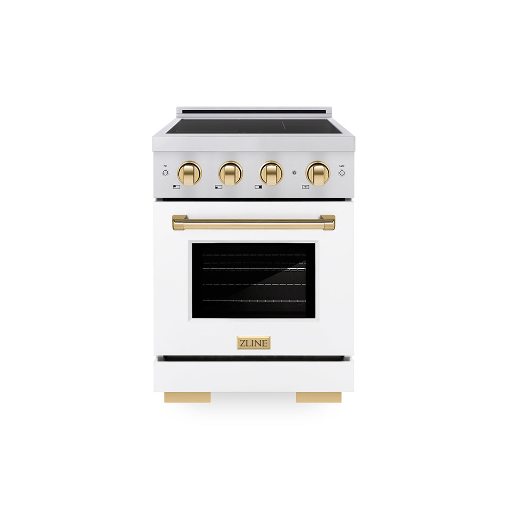 Autograph Edition 24 In. 3.2 Cu. Ft. Paramount Induction Range With 3 Element Cooktop And Electric Convection Oven In Stainless Steel With White Matte Door And Polished Gold Accents SINRZWM24