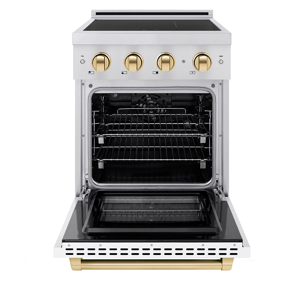 Autograph Edition 24 In. 3.2 Cu. Ft. Paramount Induction Range With 3 Element Cooktop And Electric Convection Oven In Stainless Steel With White Matte Door And Polished Gold Accents SINRZWM24G