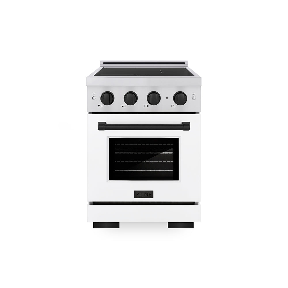 Autograph Edition 24 In. 3.2 Cu. Ft. Paramount Induction Range With 3 Element Cooktop And Electric Convection Oven In Stainless Steel With White Matte Door And Matte Black Accents SINRZWM24MB