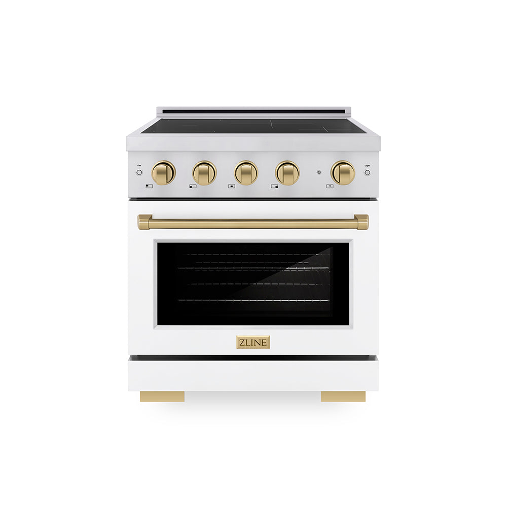 Autograph Edition 30 In. 4.2 Cu. Ft. Paramount Induction Range With 4 Element Cooktop And Electric Convection Oven In Stainless Steel With White Matte Door And Champagne Bronze Accents SINRZW