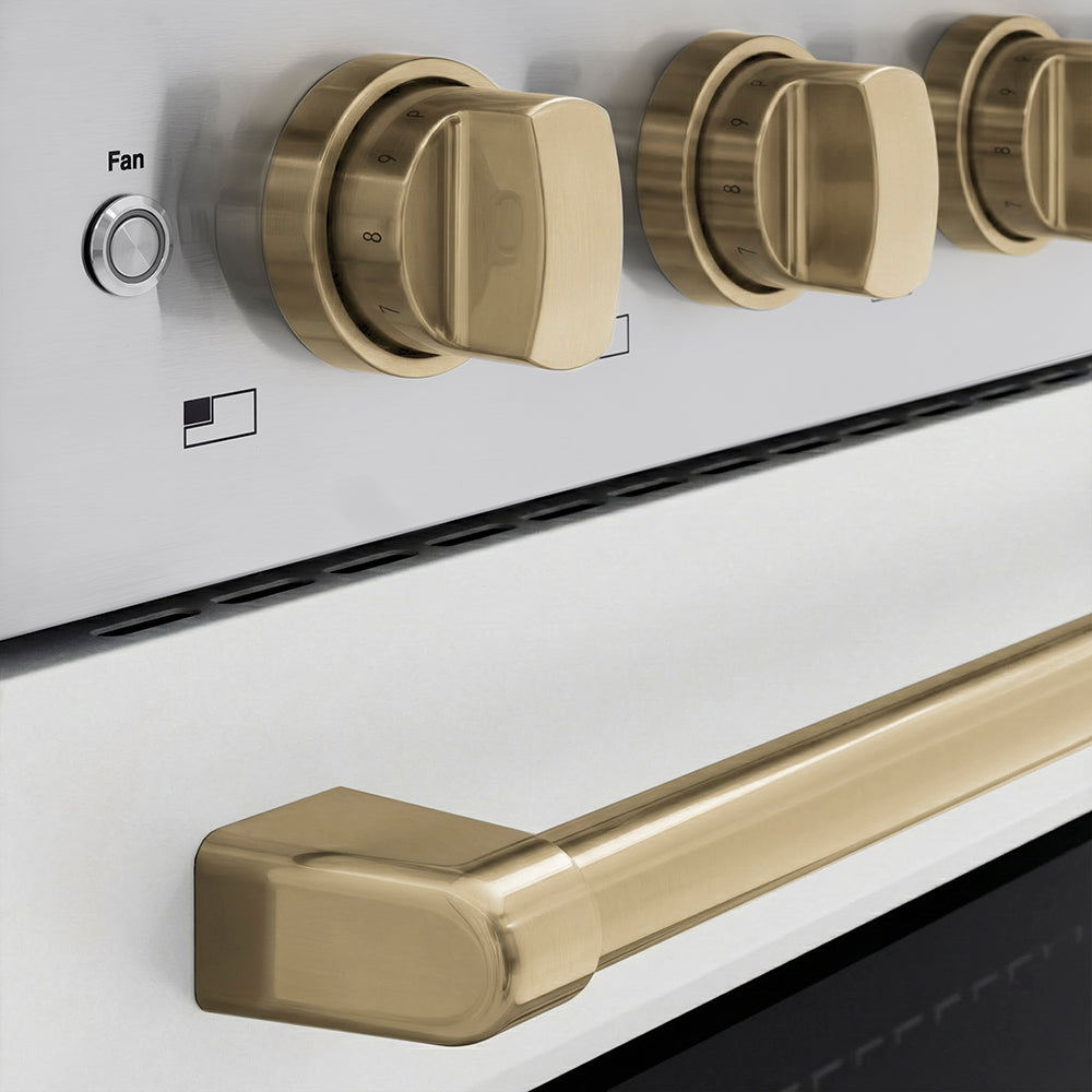 Autograph Edition 30 In. 4.2 Cu. Ft. Paramount Induction Range With 4 Element Cooktop And Electric Convection Oven In Stainless Steel With White Matte Door And Champagne Bronze Accents SINRZWM30CB