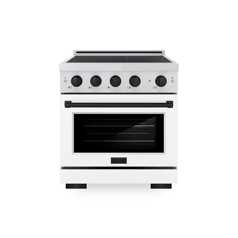 Autograph Edition 30 In. 4.2 Cu. Ft. Paramount Induction Range With 4 Element Cooktop And Electric Convection Oven In Stainless Steel With White Matte Door And Matte Black Accents SINRZWM30MB