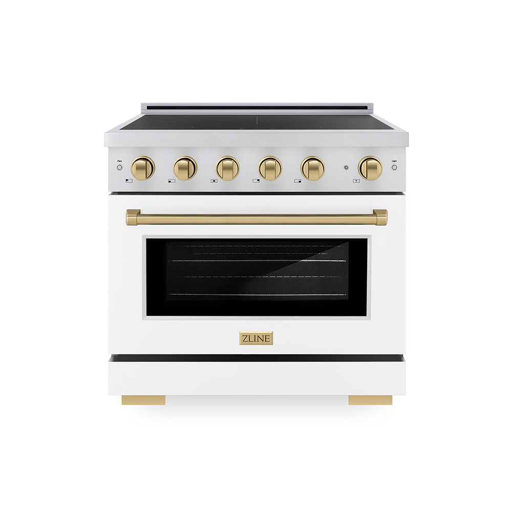 Autograph Edition 36 In. 5.2 Cu. Ft. Paramount Induction Range With 5 Element Cooktop And Electric Convection Oven In Stainless Steel With White Matte Door And Champagne Bronze Accents SINRZW