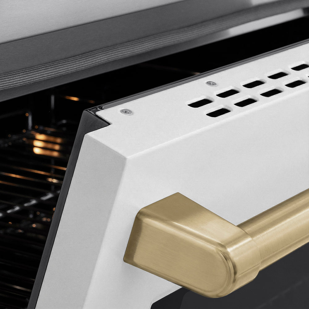 Autograph Edition 36 In. 5.2 Cu. Ft. Paramount Induction Range With 5 Element Cooktop And Electric Convection Oven In Stainless Steel With White Matte Door And Champagne Bronze Accents SINRZWM36CB