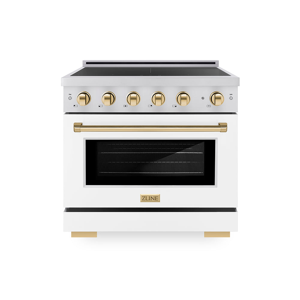 Autograph Edition 36 In. 5.2 Cu. Ft. Paramount Induction Range With 5 Element Cooktop And Electric Convection Oven In Stainless Steel With White Matte Door And Polished Gold Accents SINRZWM36