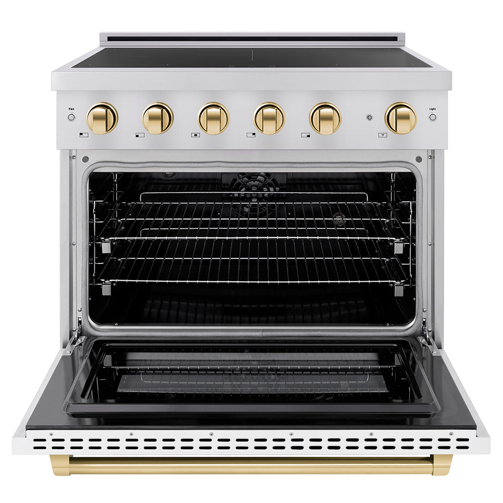 Autograph Edition 36 In. 5.2 Cu. Ft. Paramount Induction Range With 5 Element Cooktop And Electric Convection Oven In Stainless Steel With White Matte Door And Polished Gold Accents SINRZWM36G