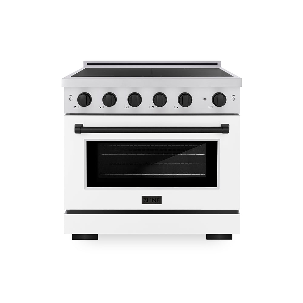 Autograph Edition 36 In. 5.2 Cu. Ft. Paramount Induction Range With 5 Element Cooktop And Electric Convection Oven In Stainless Steel With White Matte Door And Matte Black Accents SINRZWM36MB