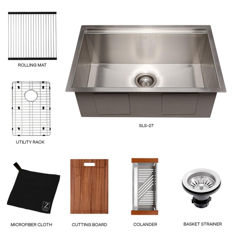 27 In. Garmisch Undermount Single Bowl Stainless Steel Kitchen Sink With Bottom Grid And Accessories SLS27