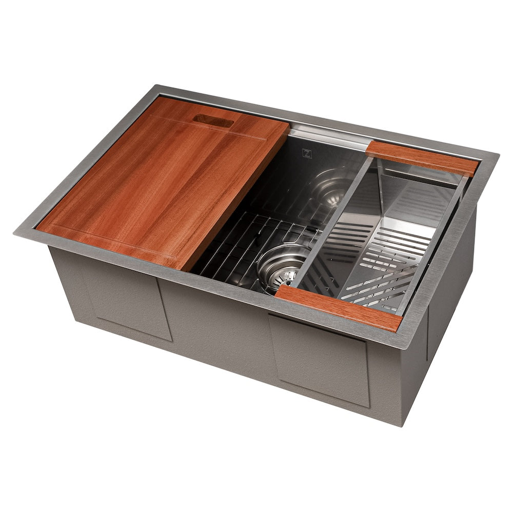 27 In. Garmisch Undermount Single Bowl Satin Stainless Steel Kitchen Sink With Bottom Grid And Accessories SLS27S