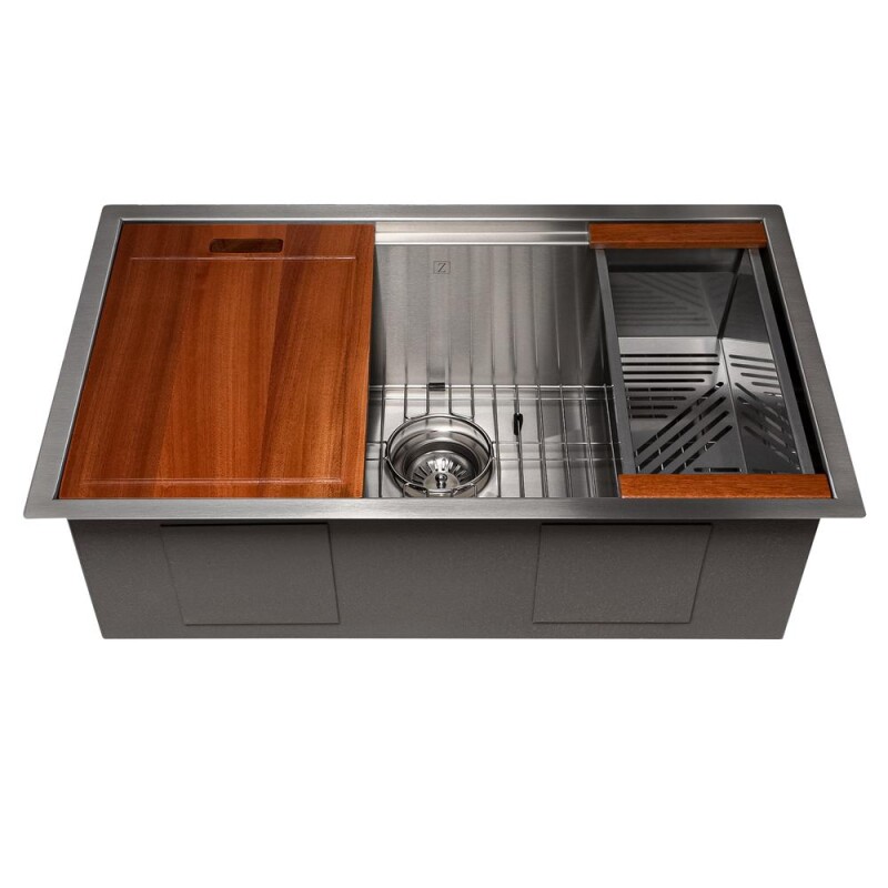 30 In. Garmisch Undermount Single Bowl Stainless Steel Kitchen Sink With Bottom Grid And Accessories SLS30