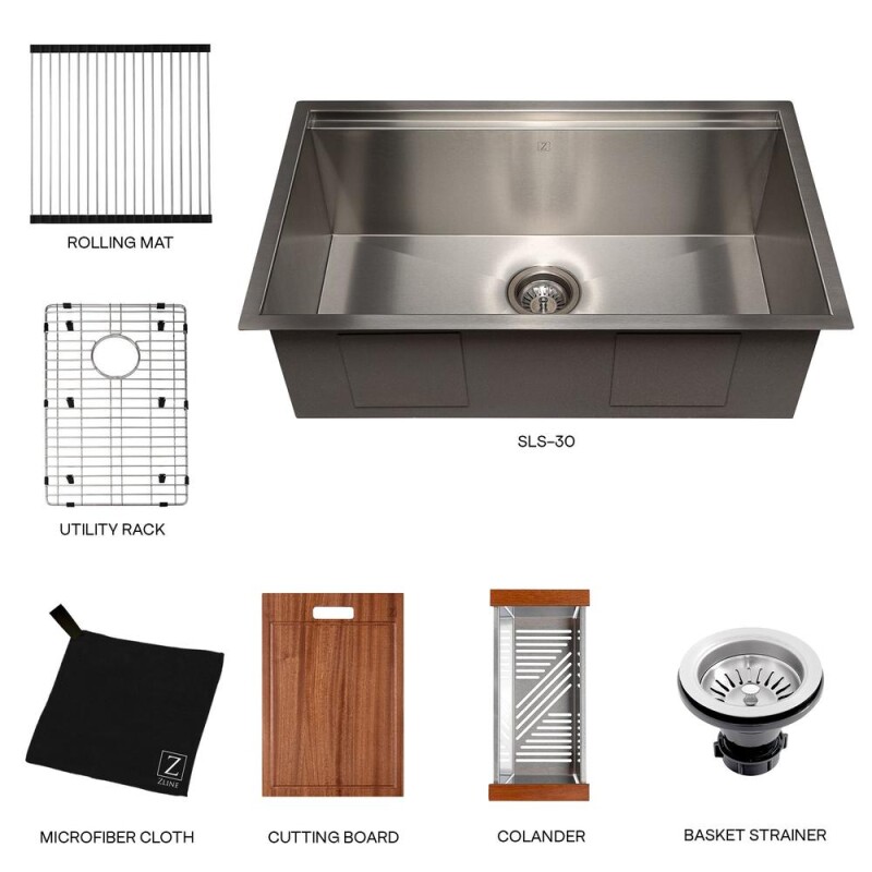 30 In. Garmisch Undermount Single Bowl Stainless Steel Kitchen Sink With Bottom Grid And Accessories SLS30