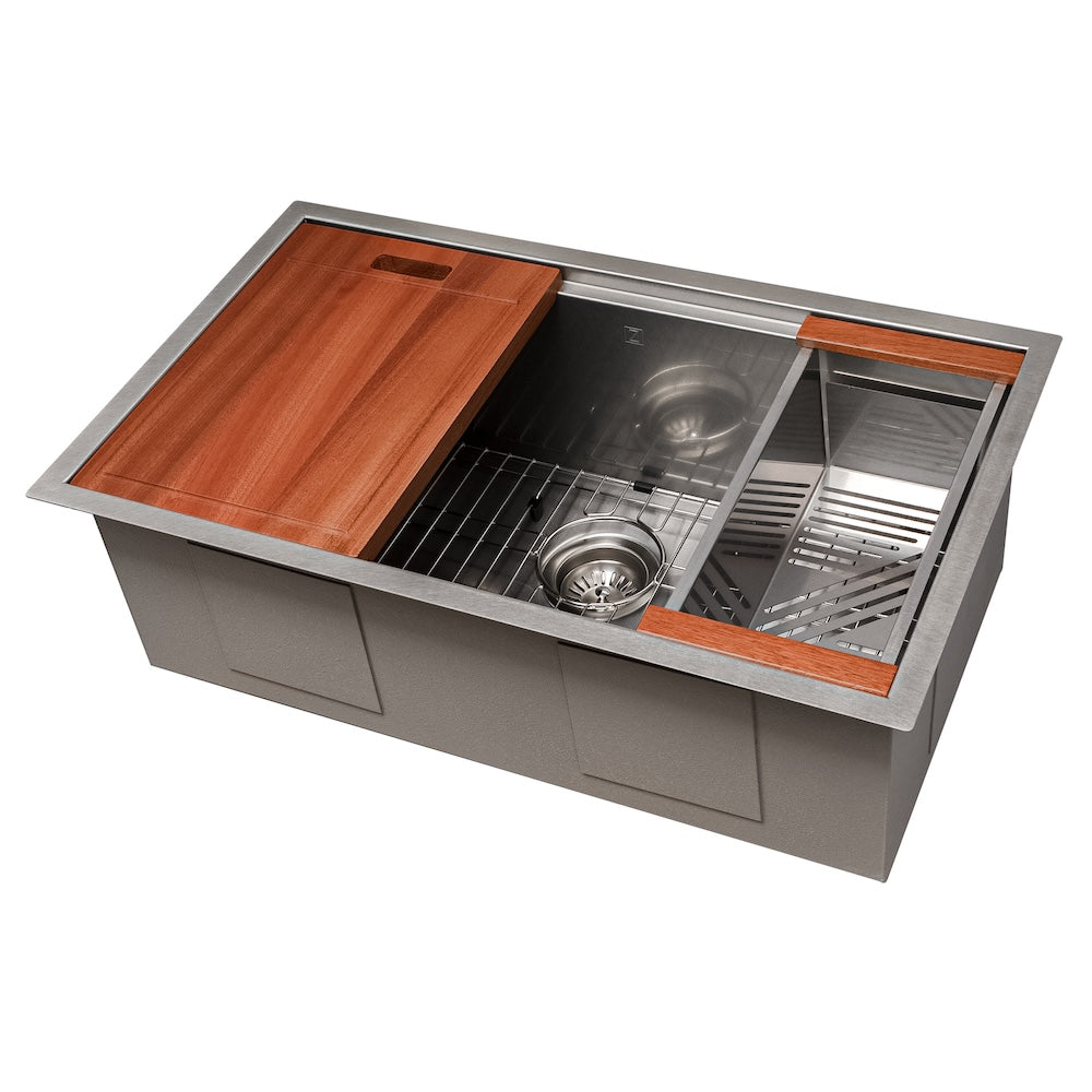 30 In. Garmisch Undermount Single Bowl Satin Stainless Steel Kitchen Sink With Bottom Grid And Accessories SLS30S