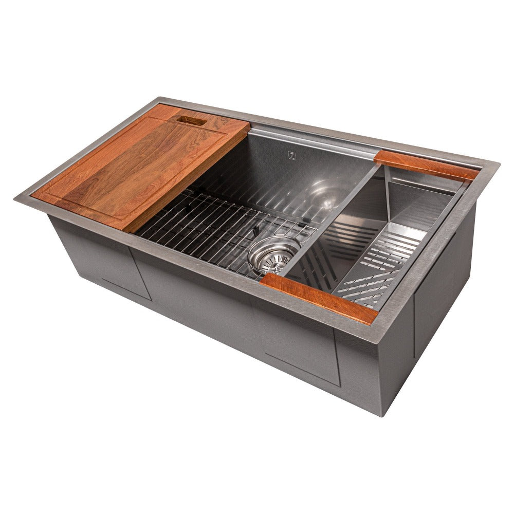 ZLINE ZLINE Garmisch 33 in. Undermount Single Bowl Scratch Resistant Stainless Steel Kitchen Sink with Bottom Grid and Accessories (SLS-33S) DuraSnow SLS33S Picture 1