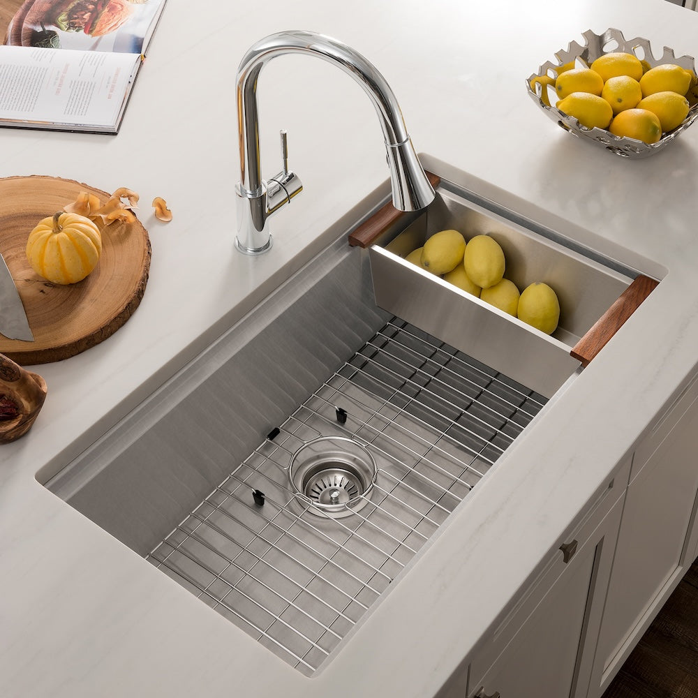33 In. Garmisch Undermount Single Bowl Satin Stainless Steel Kitchen Sink With Bottom Grid And Accessories SLS33S