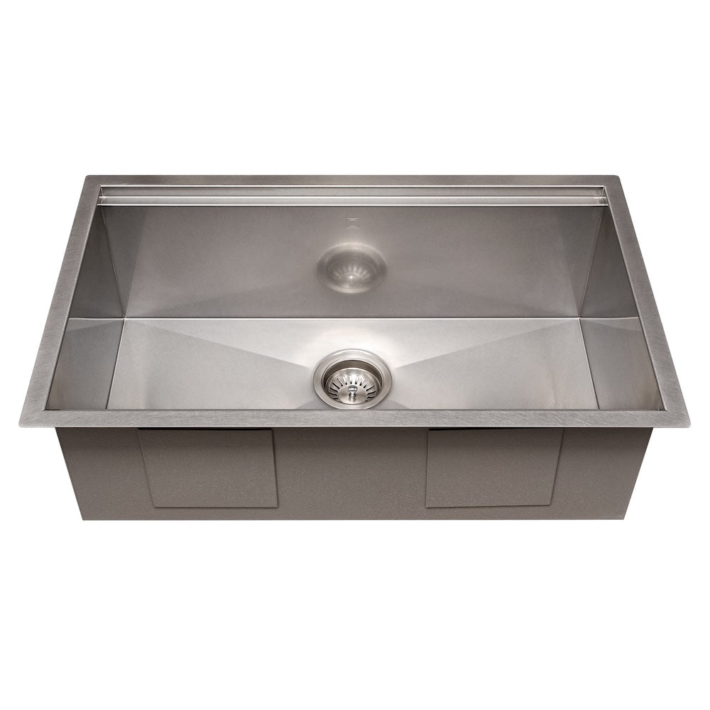 33 In. Garmisch Undermount Single Bowl Satin Stainless Steel Kitchen Sink With Bottom Grid And Accessories SLS33S