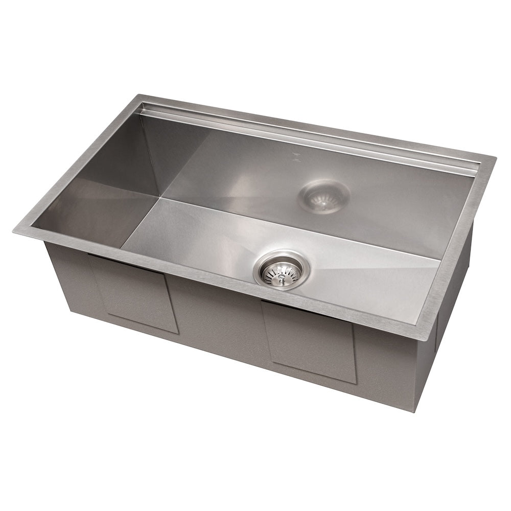 33 In. Garmisch Undermount Single Bowl Satin Stainless Steel Kitchen Sink With Bottom Grid And Accessories SLS33S