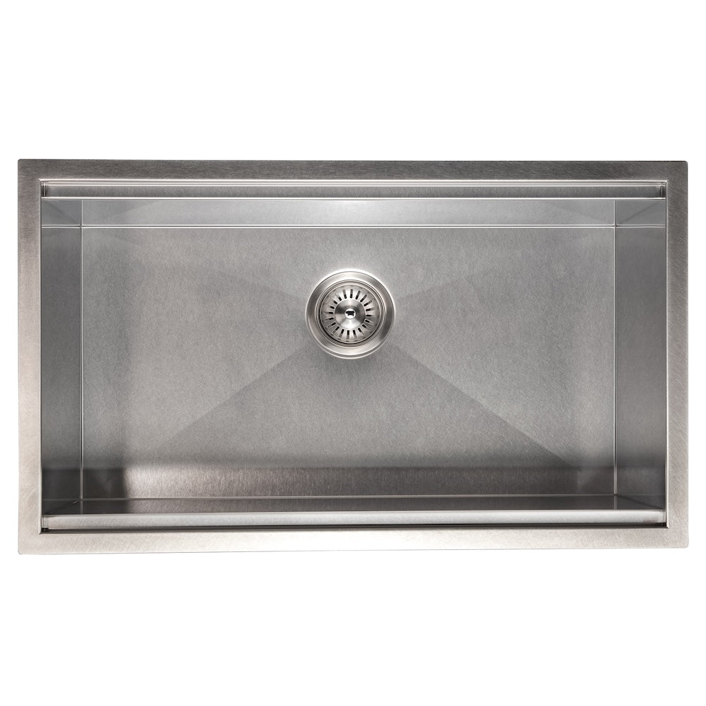 33 In. Garmisch Undermount Single Bowl Satin Stainless Steel Kitchen Sink With Bottom Grid And Accessories SLS33S