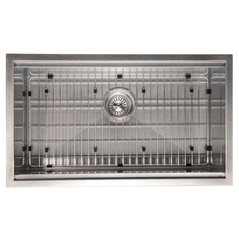 33 In. Garmisch Undermount Single Bowl Satin Stainless Steel Kitchen Sink With Bottom Grid And Accessories SLS33S