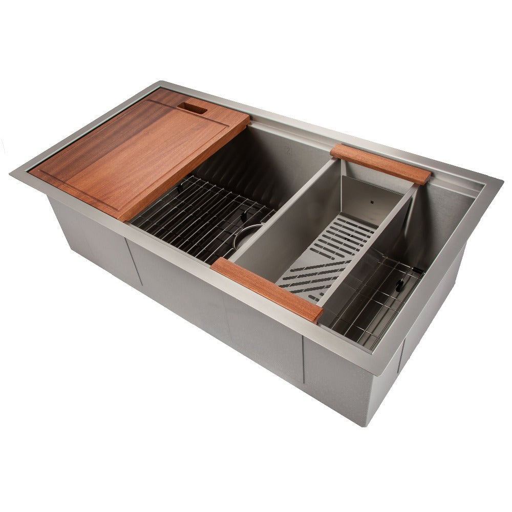 33 In. Garmisch Undermount Single Bowl Stainless Steel Kitchen Sink With Bottom Grid And Accessories SLS33