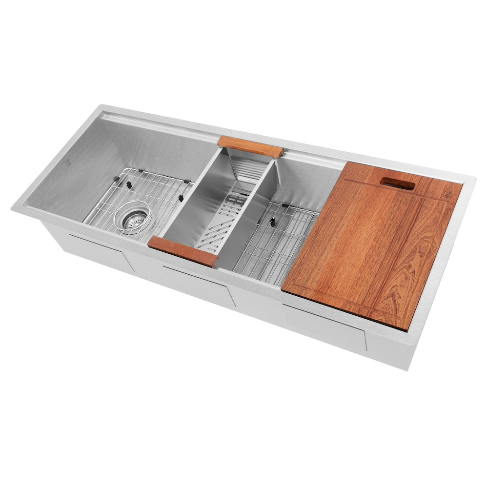 45 In. Garmisch Undermount Single Bowl Satin Stainless Steel Kitchen Sink With Bottom Grid And Accessories SLS45S